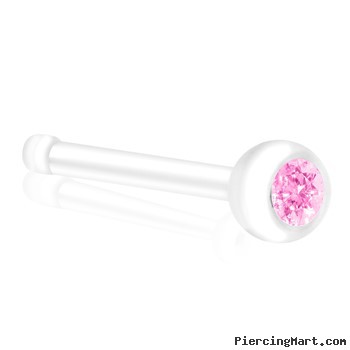 Bioplast Nose Bone with Pink Gem, 20 GA