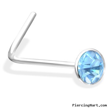 L-Shaped Nose Pin with Light Blue Gem