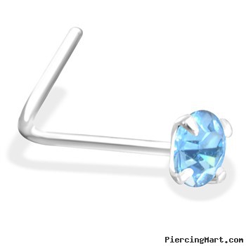 L-Shaped Silver Nose Pin with Light Blue CZ