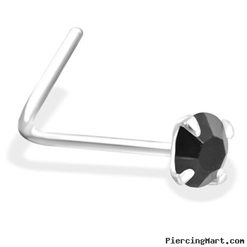 L-Shaped Silver Nose Pin with Black  CZ
