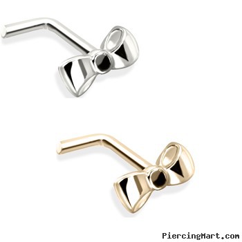 14K Yellow Gold Gold L-Shaped Nose Pin with Bow