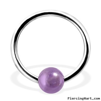 Captive Bead Ring with Amethyst Ball, 16Ga