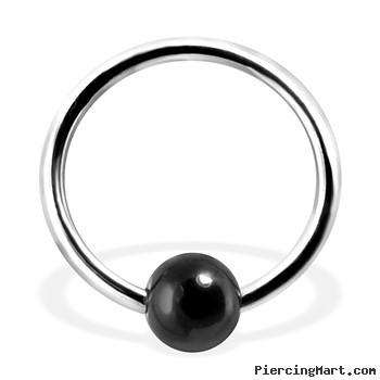 Captive Bead Ring with Black Onyx Ball, 16Ga