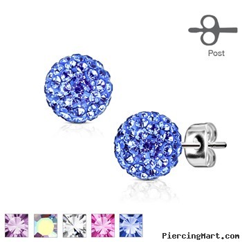 Pair Of 316L Surgical Steel Stud Earring With Multi Crystal Ferido Ball