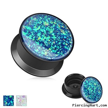 Opal Glitter Front Black Acrylic Screw Fit Stash Plugs