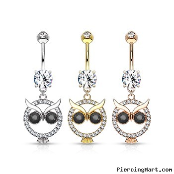 Cz Jeweled Dangle Owl Navel Ring 