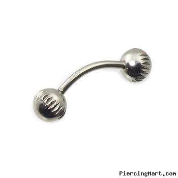 Curved barbell with notched balls, 16 ga