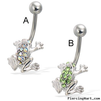 Jeweled frog belly button ring