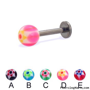 Titanium labret with acrylic star balls, 14 ga